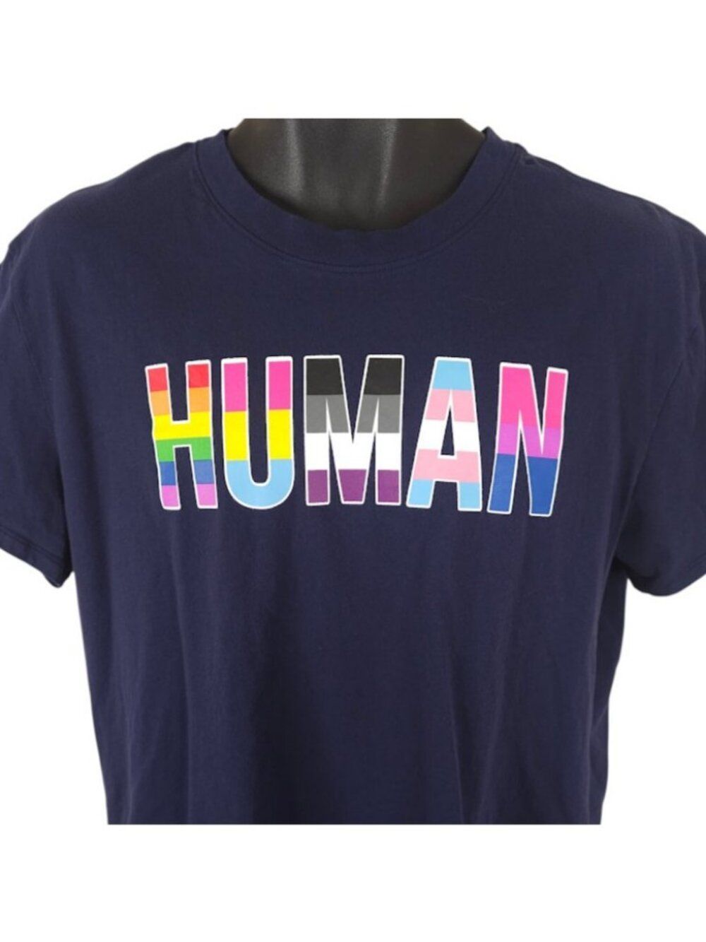 Human T Shirt Womens Size 2XL Blue Pride Rainbow LGBTQIA+ Trans Rights